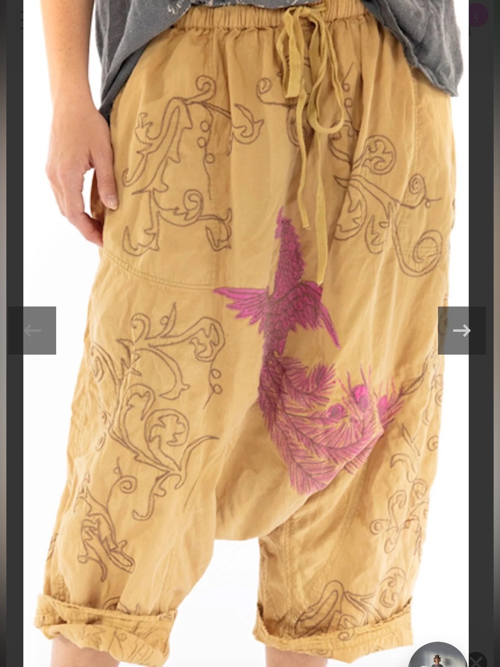 Magnolia Pearl Tan Track Pants with Pink Embroidered Bird